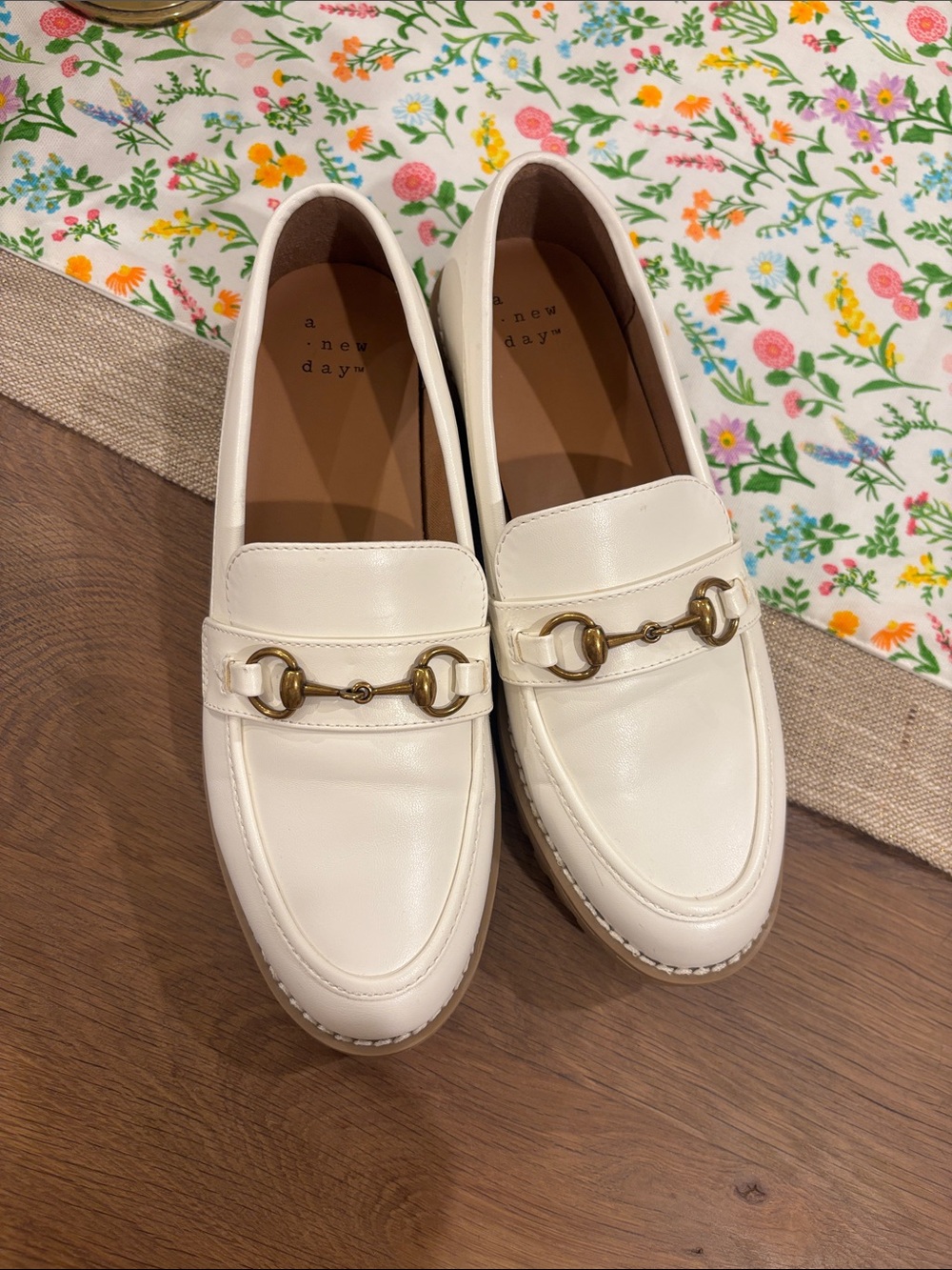 a new day White Leather Horsebit Loafers